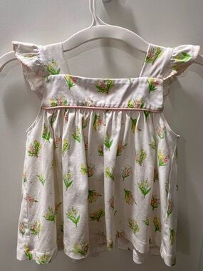 Shrimp and Grits Floral Flutter-Strap Tank Top with Pink Trim